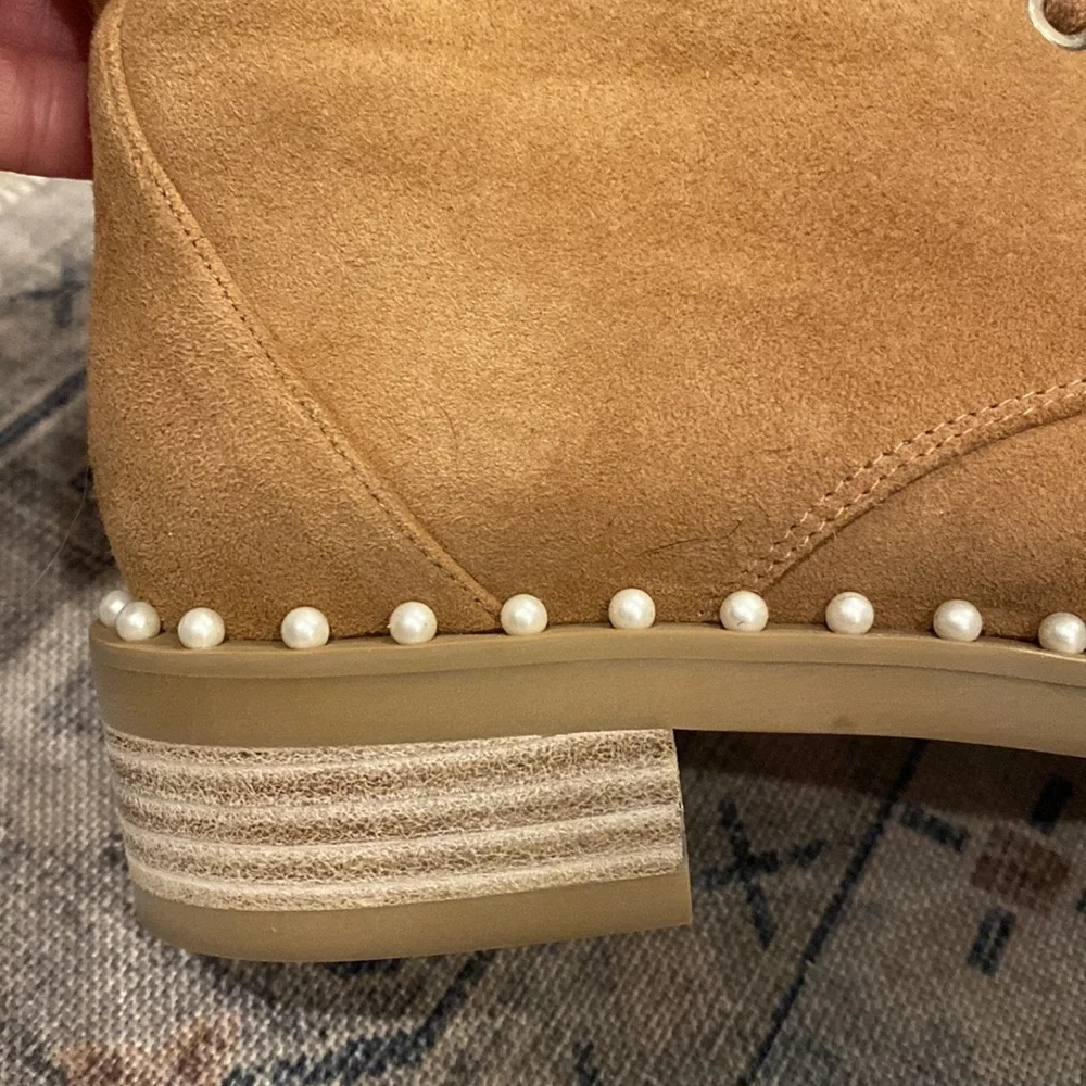 Stuart Weitzman Chelsea Brown Suede Pearl Combat Hiking Boots - Picture 7 of 12